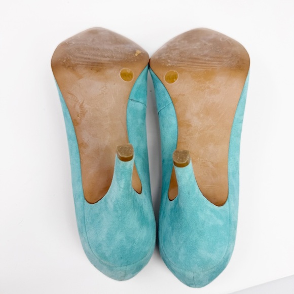Jessica Simpson Avenx Blue Bell Aqua Suede Pointed Toe Pumps Women's Size 10W - Picture 11 of 16